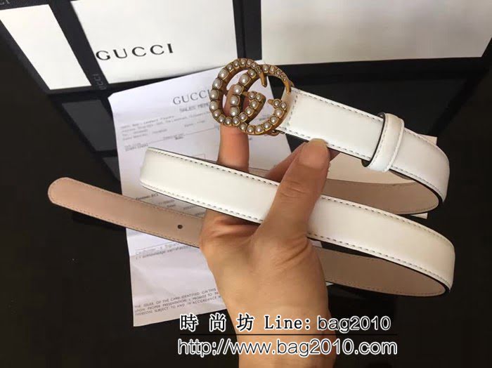 古馳CUCCI 爆款 頂級雙面頭層小牛皮 純銅珍珠扣高端女士皮帶 GHG1107